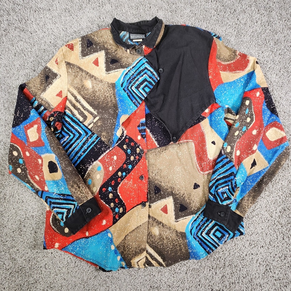 VTG Roughrider Shirt Circle T Large Western Cowgirl Aztec Southwest Caped 80's